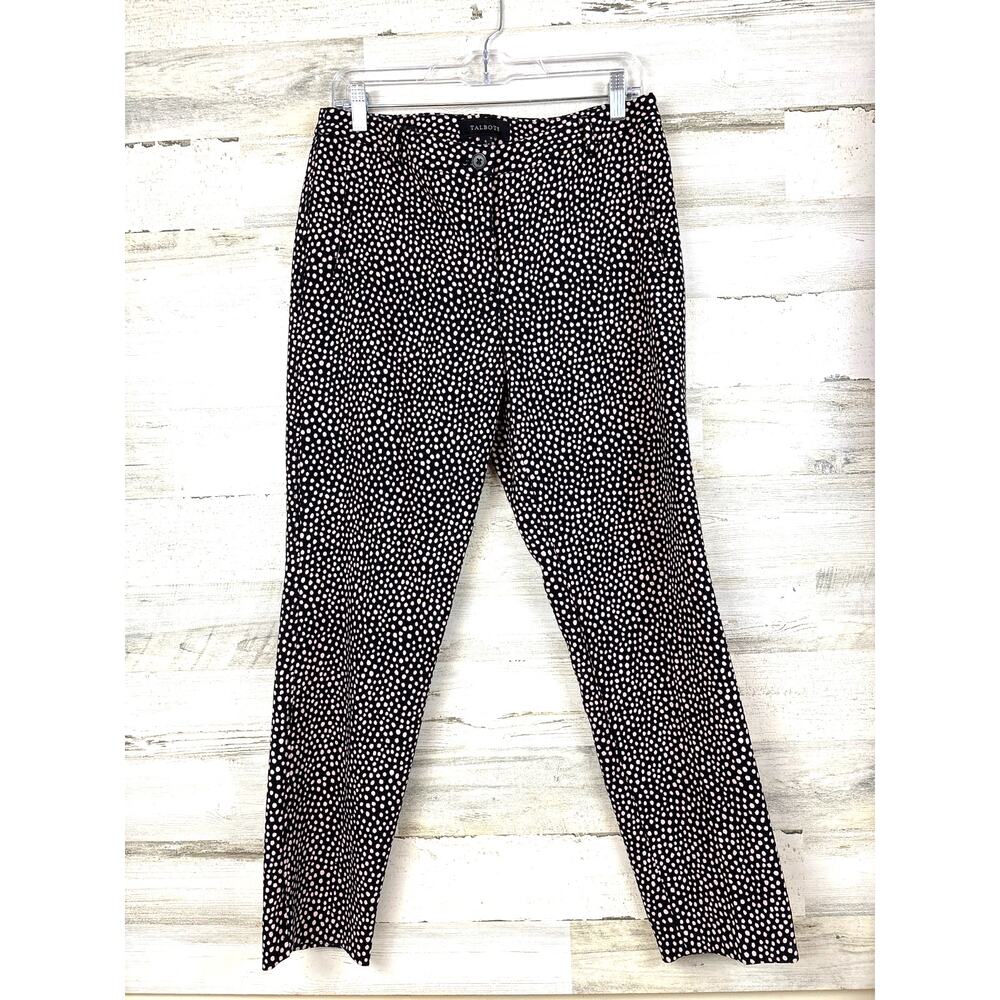 Talbots Womens 6 Black Light Pink Dot Hampshire Ankle Pants Stretch Work Cusual